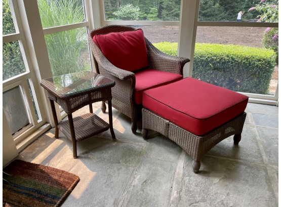 Woven Patio Arm Chair With Ottoman & Side Table