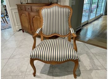 Ethan Allen Blue & White Striped Upholstered Arm Chair