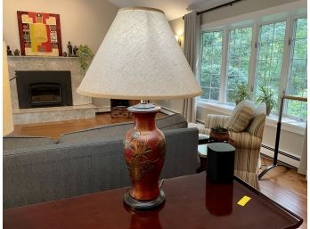 Asian Style Red Lamp With Gilt Floral Decoration