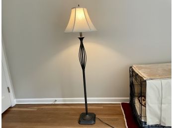 Tall Metal Open Form Floor Lamp With Linen Shade