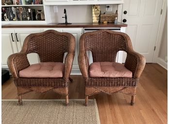 Fabulous Pair Of Rattan Cushioned Arm Chairs