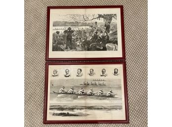 Framed Antique Newsprint Boat Race Leaflets
