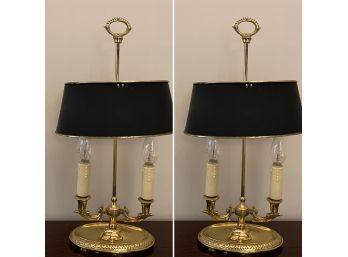 Pair Of Attractive Two Light Oval Brass Lamps