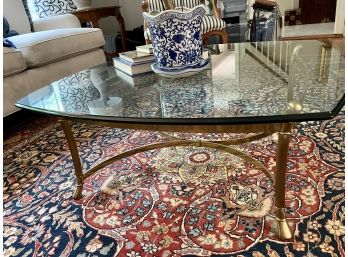 Square Glass Top Coffee Table With Curved Brass Base