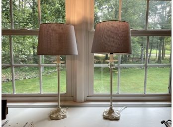 Pair Of Pottery Barn Shabby Chic Lamps With Grey Shades