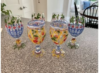 Colorful Lattice & Fruit Hand Painted Goblets