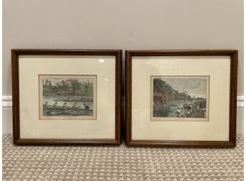 Two Custom Framed Antique Crew Themed Prints - 'The Critical Point' & 'A Bump At The Barges'