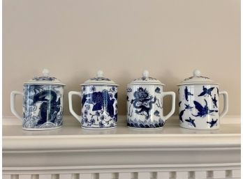 Four Chinese Porcelain Tea Cups With Lids