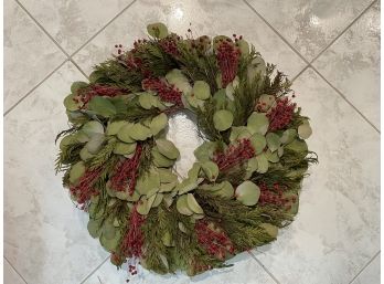 Lush Natural Form Green Leaf & Red Berry Holiday Wreath