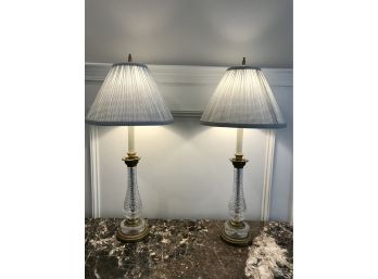 Pair Of Charming Vintage Crystal Lamps With Shades