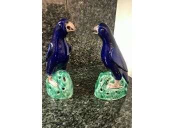 Pair Of Hand Painted Parrot Statues