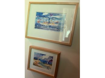 Two Framed Colored Etchings