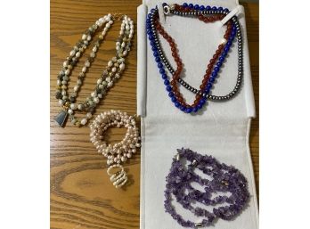 Semi Precious Stone And Genuine Pearl Necklaces, Bracelet, And Ring