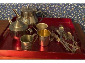 Miscellaneous Silver Plate, Pewter, And Stainless Lot