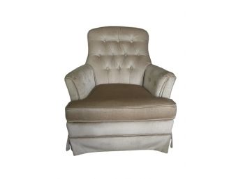 Tufted Skirted Swivel Armchair In Beige Velveteen Fabric