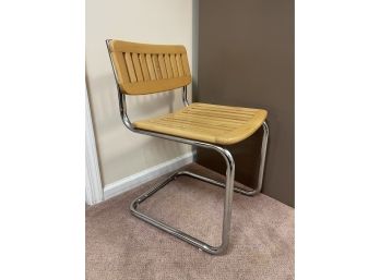 Metal Chair W Wood Back & Seat