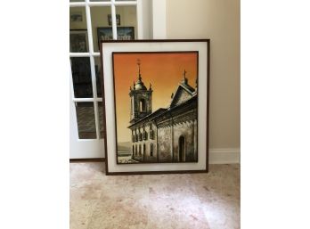 Vintage 3D Painting Of A Church In Bahia Brazil- Signed & Dated