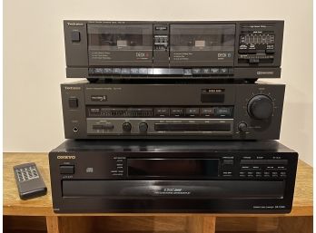 Technics Double Cassette Deck, Amplifier & ONKYO Compact Disc Player