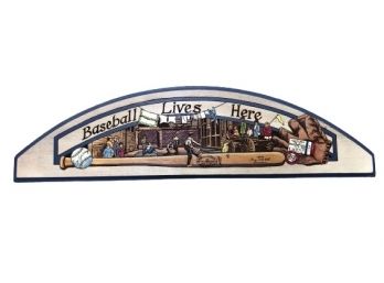 Louisville Slugger Baseball Lives Here Arched Wood Wall Sign