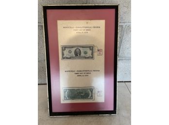 Framed Monticello-charlottesville Va 2 Dollar Bill