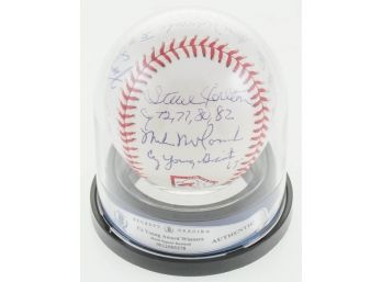Y Young Logo Baseball Signed By (10) With Dwight 'Doc' Gooden, Tom Seaver, Bob Gibson, Steve Carlton With Mult