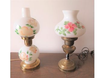 2 Vintage Glass Shade Table Lamps
