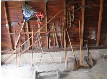 Lots Of Garden Tools And Push Lawnmower