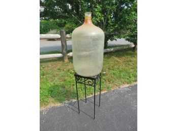 Vintage Spring Water Glass Bottle Jug And Plant Stand