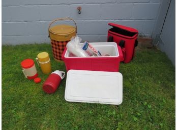 Vintage Ice Chest, Coolers And Thermos