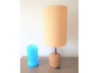 Mid-century Modern Cork Table Lamp And Contemporary Glass Lamp