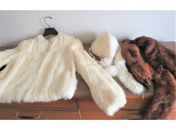 Vintage Ladies Rabbit Fur Jacket Mink Wrap And Fur Accessories