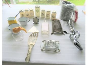 Vintage Kitchen Milk Glass Spice Jars And Kitchen Gadgets
