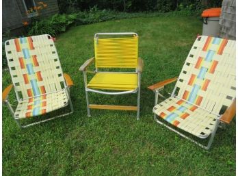 3 Vintage Webbed Glamping Lawn Chairs