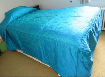 Vintage Pair Of Twin Blue Shimmery Quilted Bedspread S
