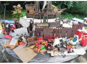 Vintage Mixed Lot Of Playmobil Pirate Ship, Parts, People And Accessories