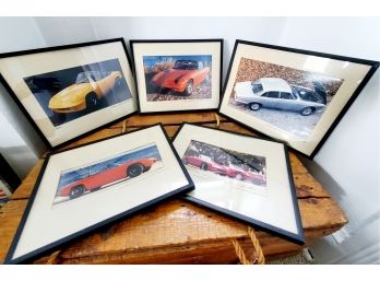 Vintage Collection Of Car & Racing Framed Photographs 1980s