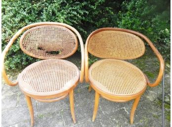 Pair Of  Vintage Gebruder Thonet By Ligna Bentwood Dining Chairs With Cane Backs And Seats
