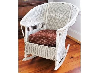 Pretty Vintage White Wicker Rocking Chair