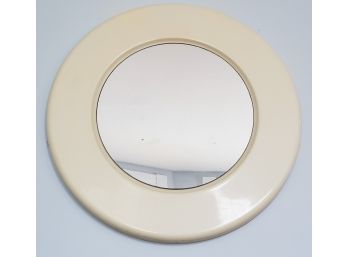 Vintage Mid Century Modern Cream Colored Round Melamine Wall Mirror
