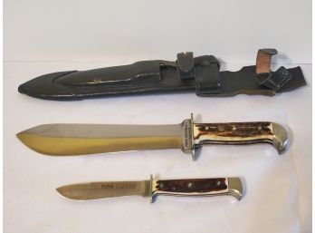 WOW!! Vintage Puma Nicker Waidbesteck Stag Handle Germany Hunting Knife Set With Leather Sheath  4587 & 4588