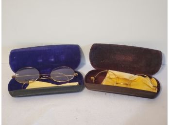 Two Vintage Pairs Of 14K 585 Yellow Gold Prescription Eyeglasses With Cases