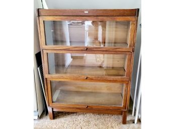 Antique Lundstrom Three Tier Wood & Glass Barrister Bookcase Cabinet