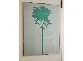 Vintage MCM Gray & Green Wall Art Tree On Glass