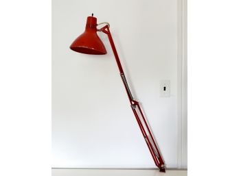 Mid Century Modern Red Adjustable Clamp On Desk Lamp - Works!!!