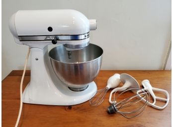 Vintage White KitchenAid Mixer Model K45 With Stainless Bowl & Attachments