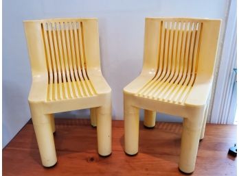 Two Adorable Vintage MCM Italian Made Children's Plastic Yellow Stacking Chairs