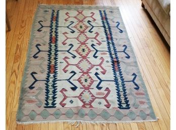 Antique Fringed Woven Wool Area Rug