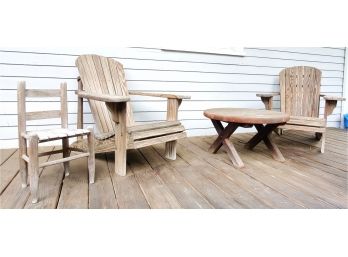 Assorted Wood Adirondack Chairs, Small Round Table & Child's Chair