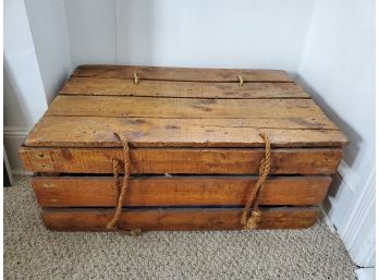 Vintage Wooden Crate With Heavy Rope Handles