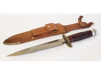 Vintage EIG Cutlery Italy Large Bowie Hunting Knife With Sharpening Stone & Leather Sheath